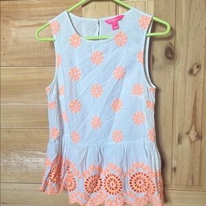 Lilly Pulitzer White Top with Bright Orange Floral Accents